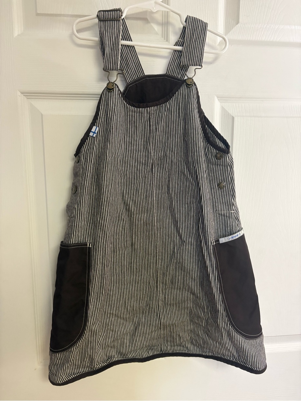 FinKid Scandinavian brown Striped Pinafore Dress with Contrast Pockets
